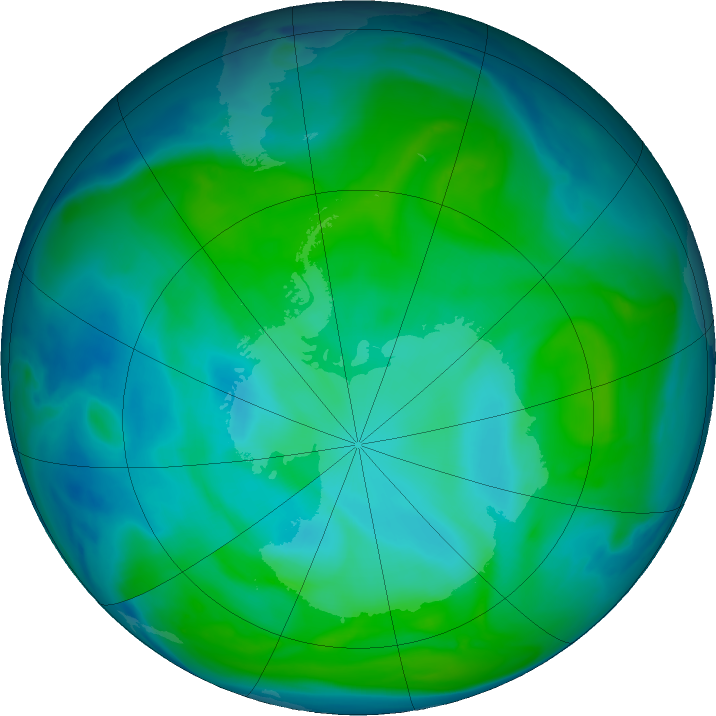 Antarctic ozone map for 15 January 2017